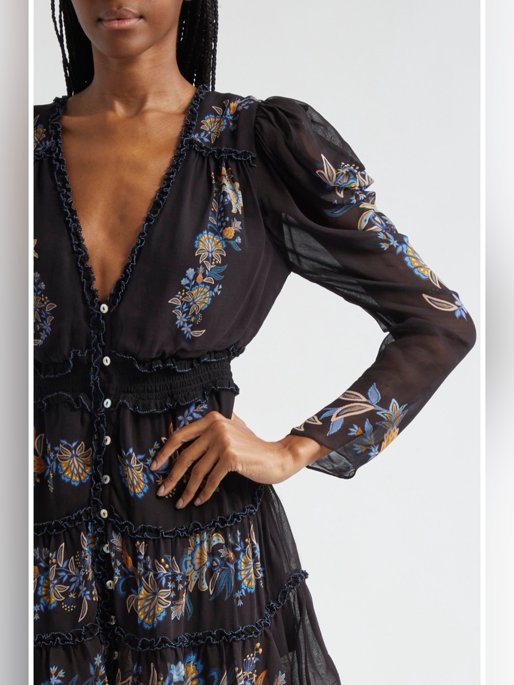 Farm Rio Black Stitched Garden Button Front Long Sleeve Mini Dress NWT XXS Fall - Picture 4 of 15